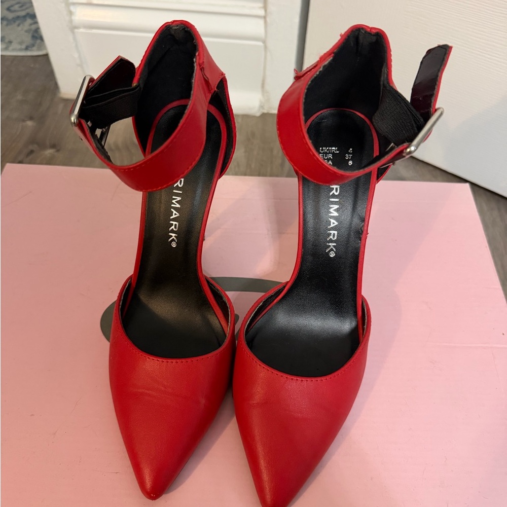 Primark Red Pointed Ankle-Strap Stiletto Heels - Picture 4 of 4